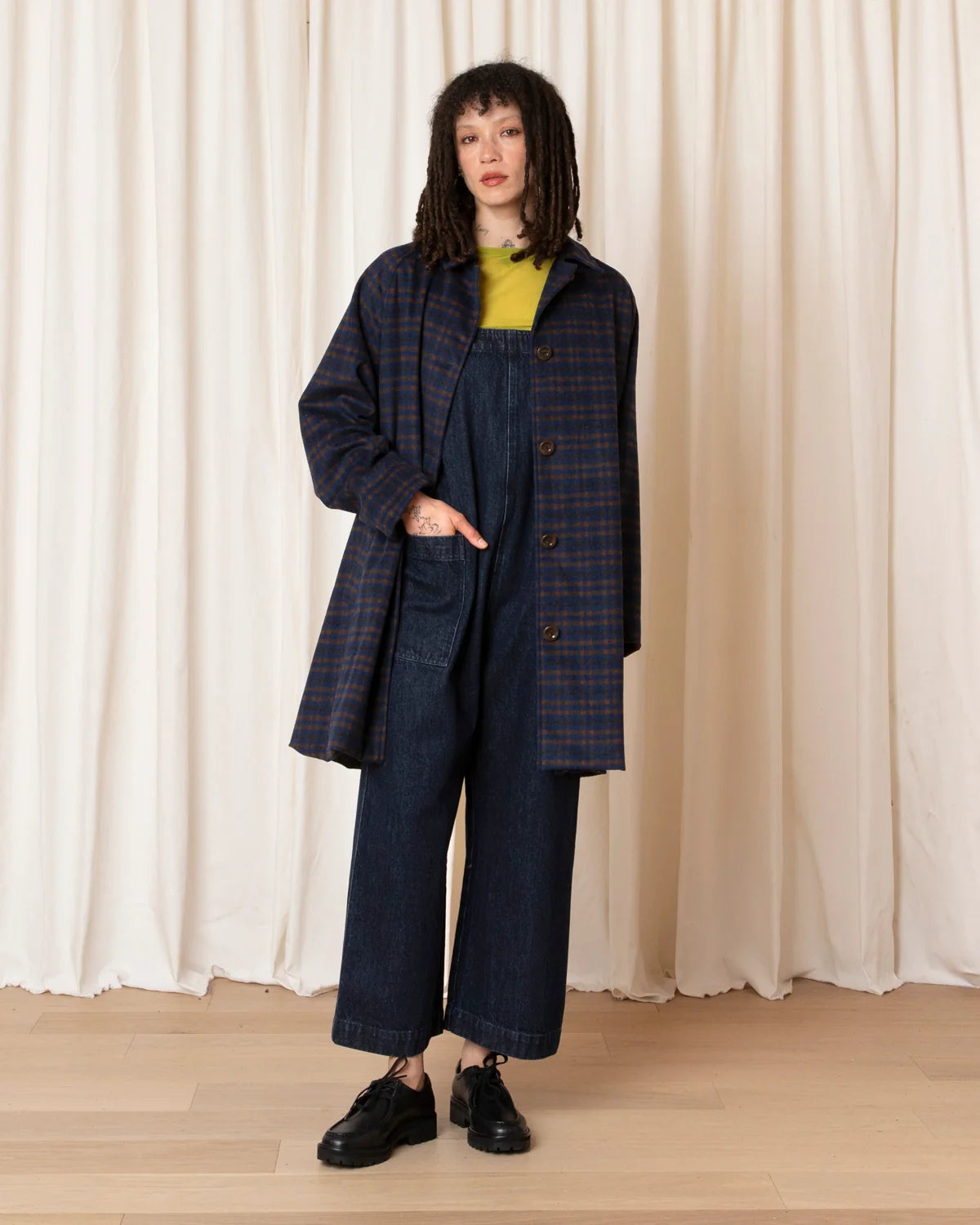 Ali Golden Short Trench (Lined) in Copper Blue Plaid