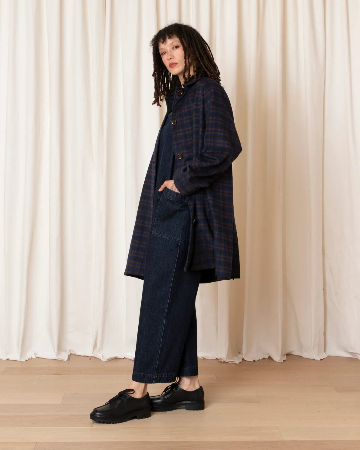 Ali Golden Short Trench (Lined) in Copper Blue Plaid
