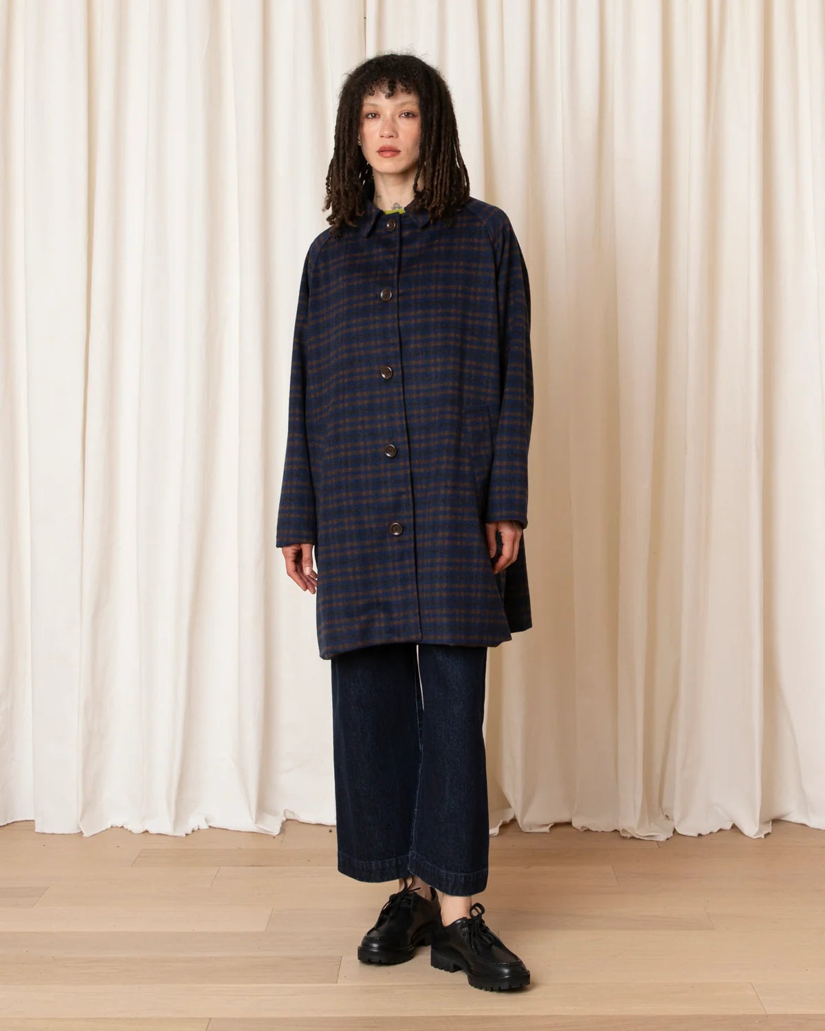 Ali Golden Short Trench (Lined) in Copper Blue Plaid