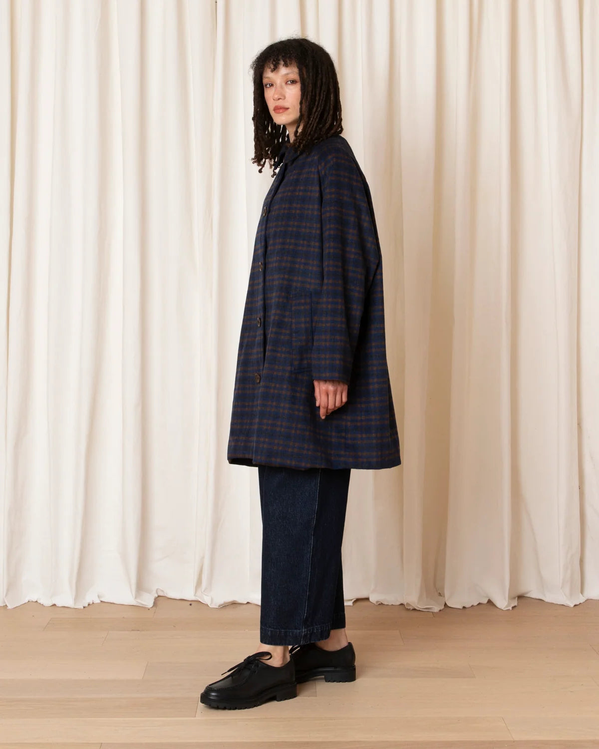 Ali Golden Short Trench (Lined) in Copper Blue Plaid