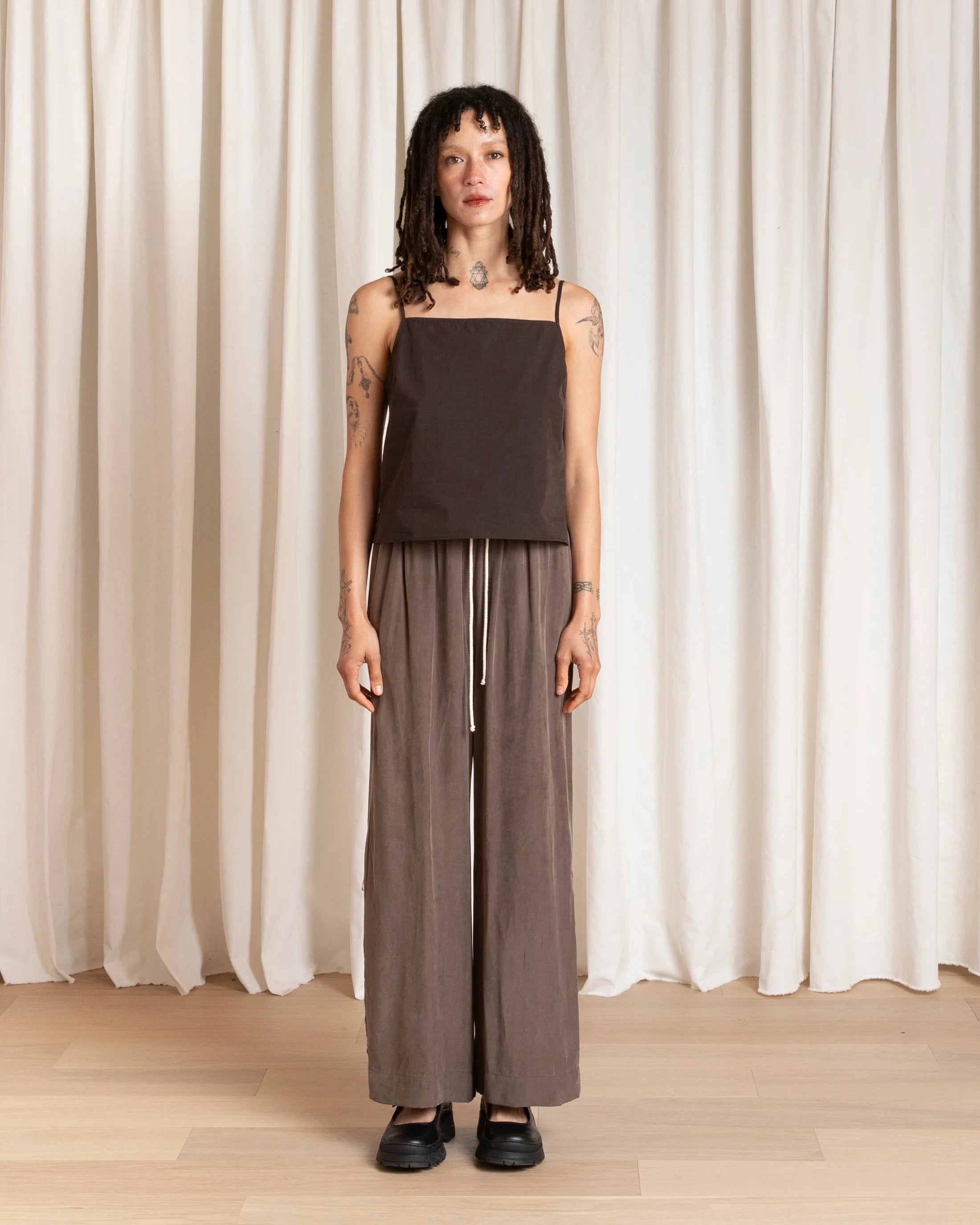 Ali Golden Slip Top In Dark Brown