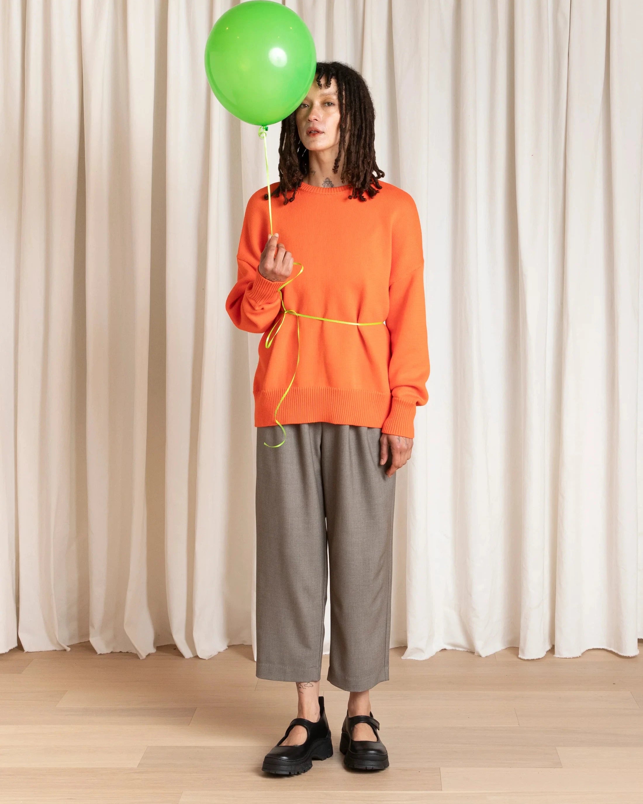 Ali Golden Chunky Cotton Pullover in Neon Orange