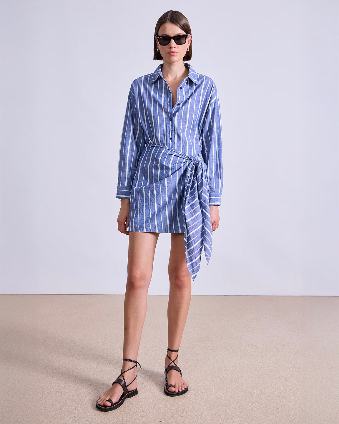 Apiece Apart Alessandra Striped Mini Shirt Dress In Chambray Blue