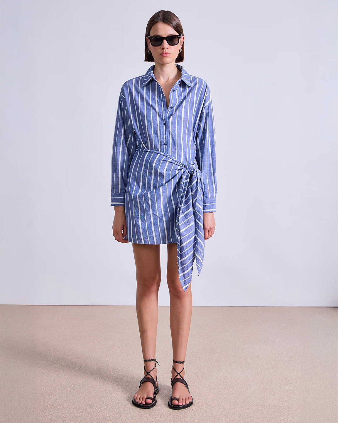 Apiece Apart Alessandra Striped Mini Shirt Dress In Chambray Blue