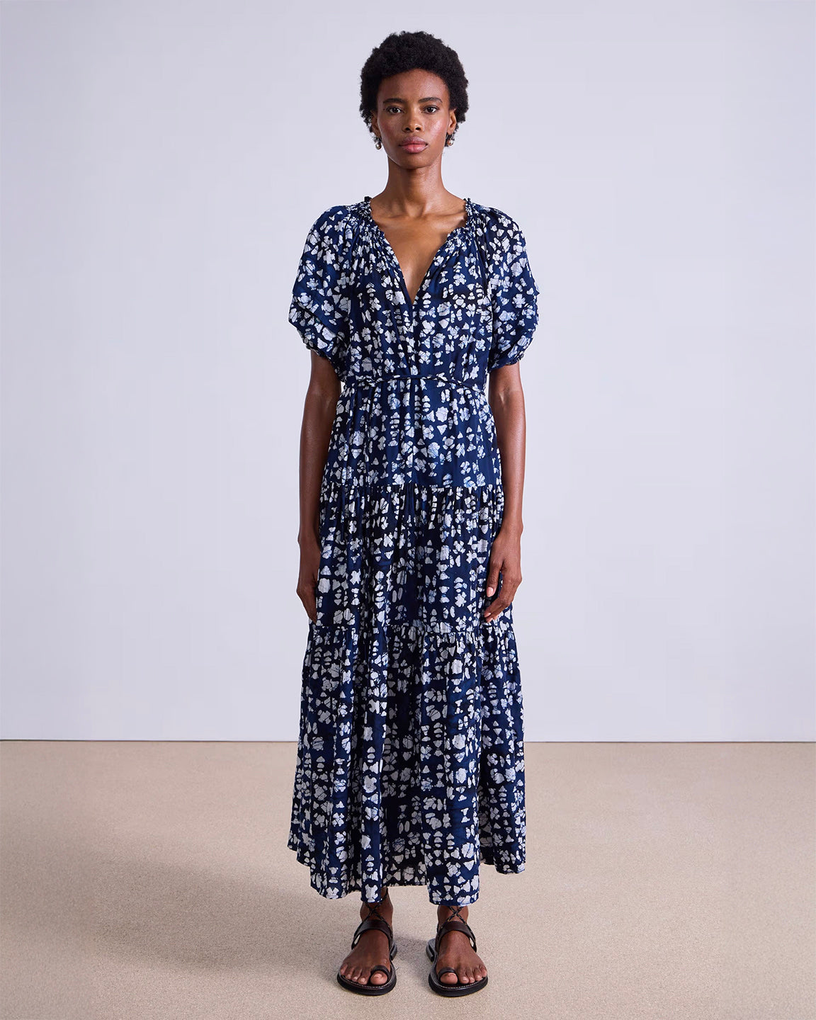 Apiece Apart Uva Romantic Maxi Dress in Batik Geo Indigo