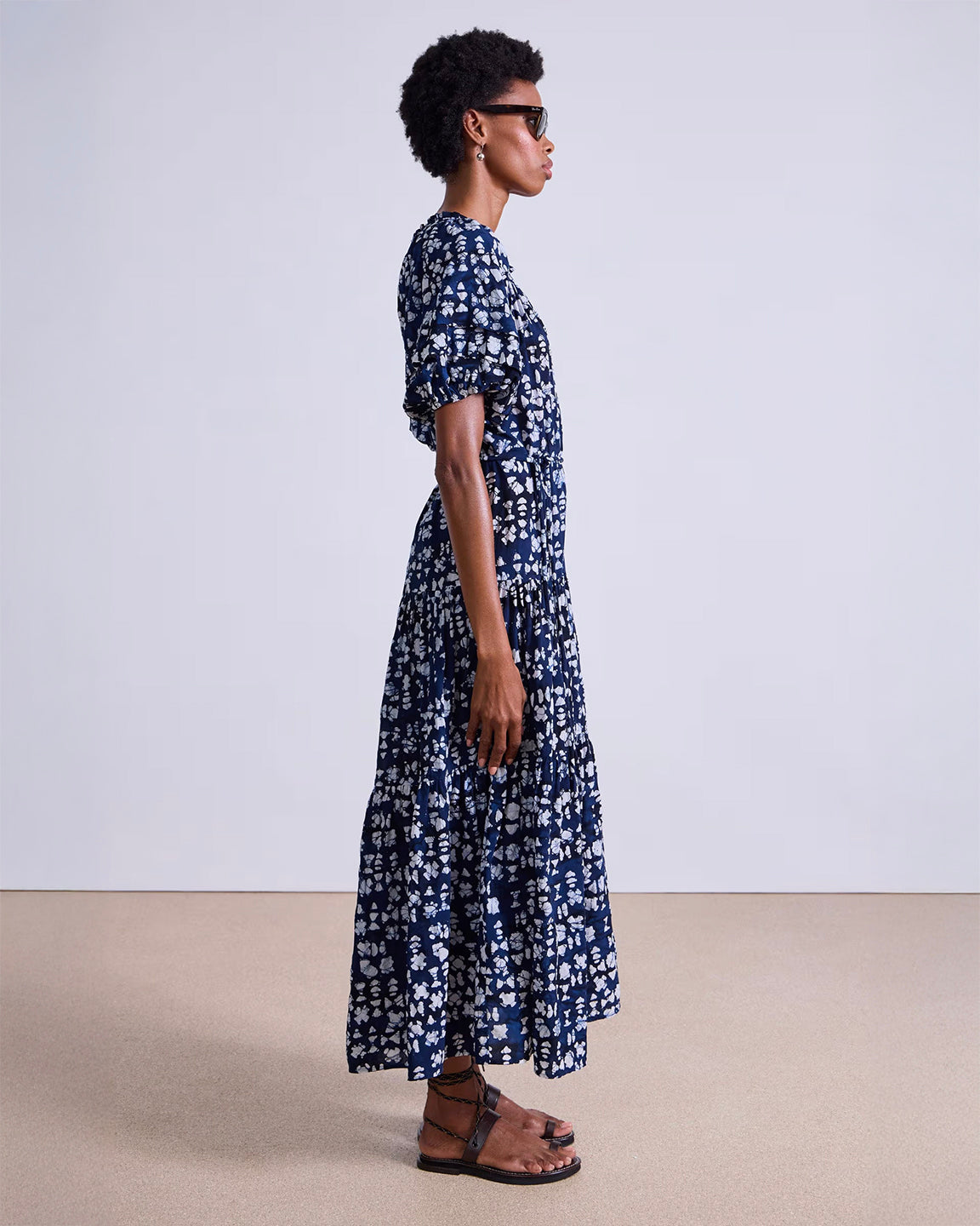 Apiece Apart Uva Romantic Maxi Dress in Batik Geo Indigo