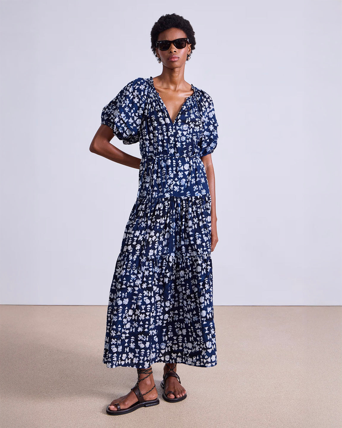 Apiece Apart Uva Romantic Maxi Dress in Batik Geo Indigo