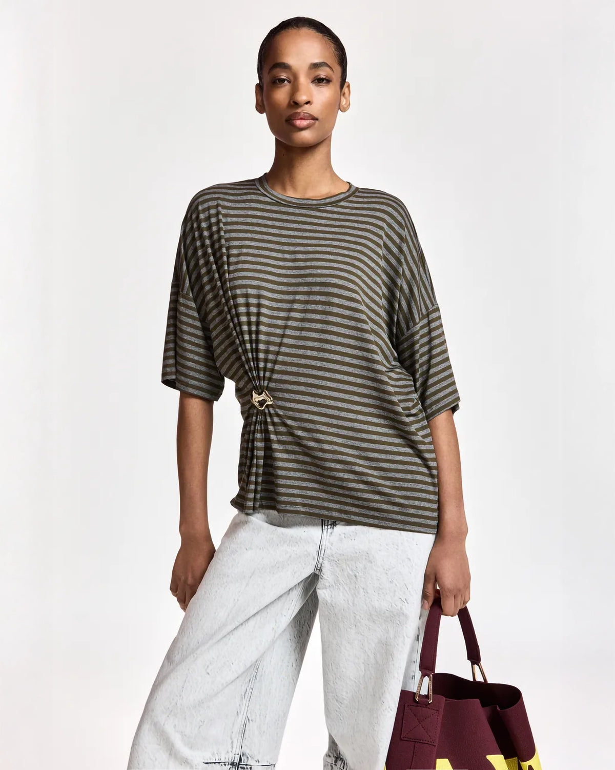 Essentiel Antwerp Kriss Striped T-Shirt with Brooch