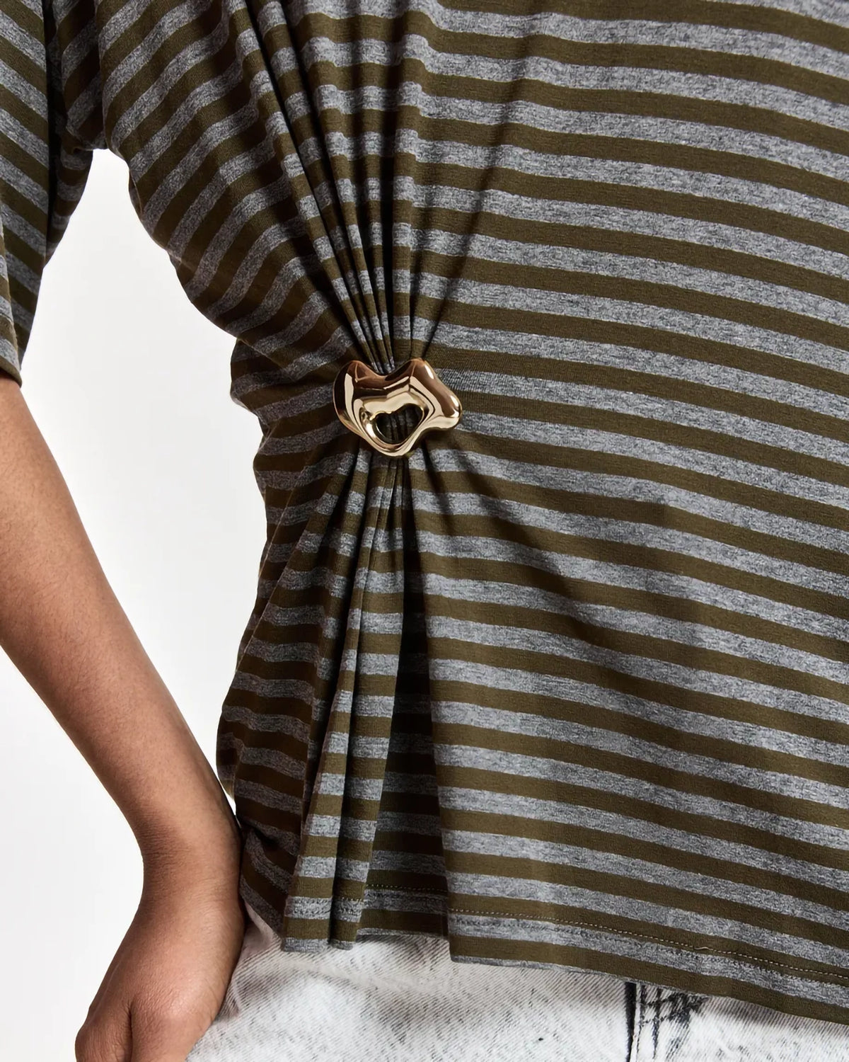 Essentiel Antwerp Kriss Striped T-Shirt with Brooch