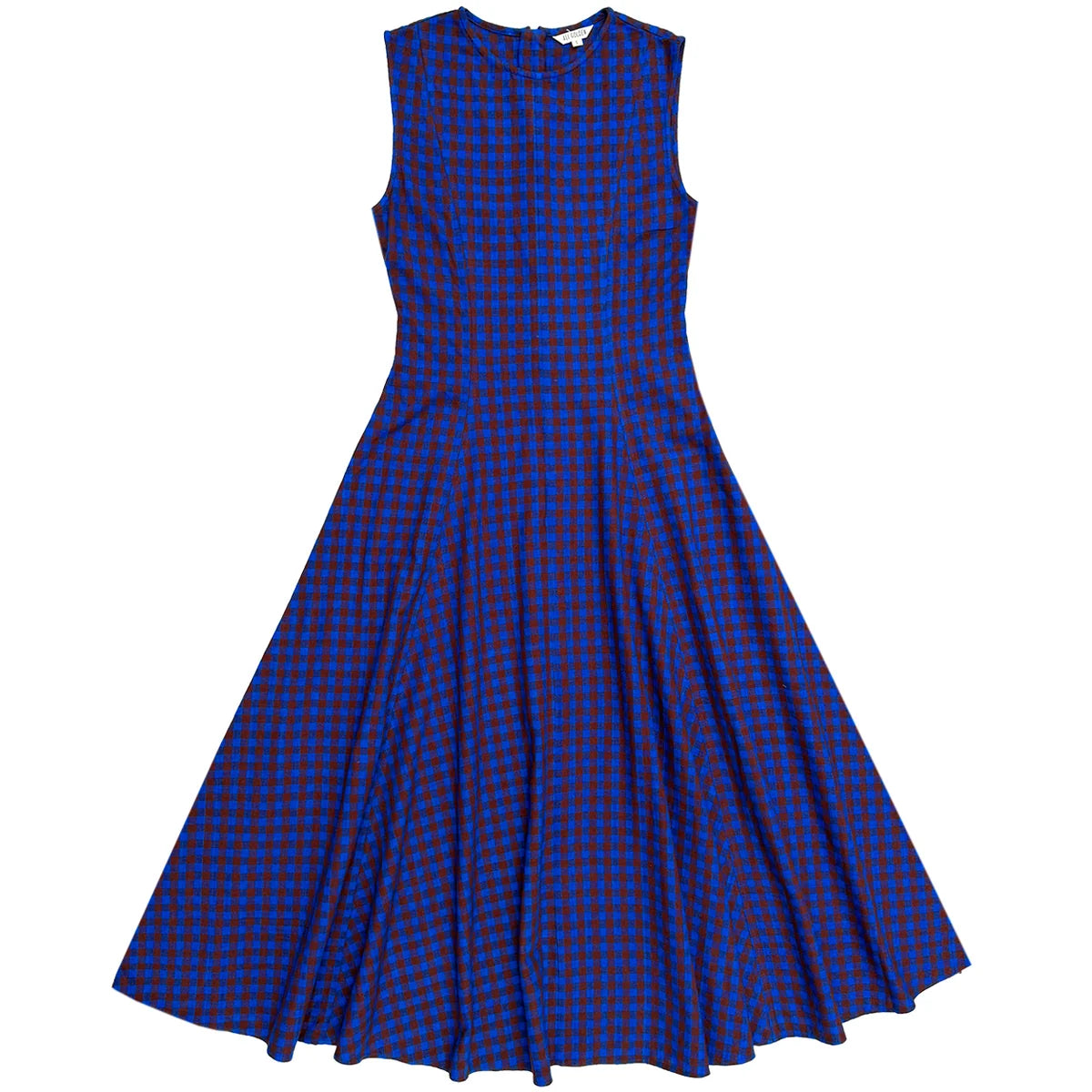 Ali Golden Paneled Midi Dress In Rust/Cobalt Gingham