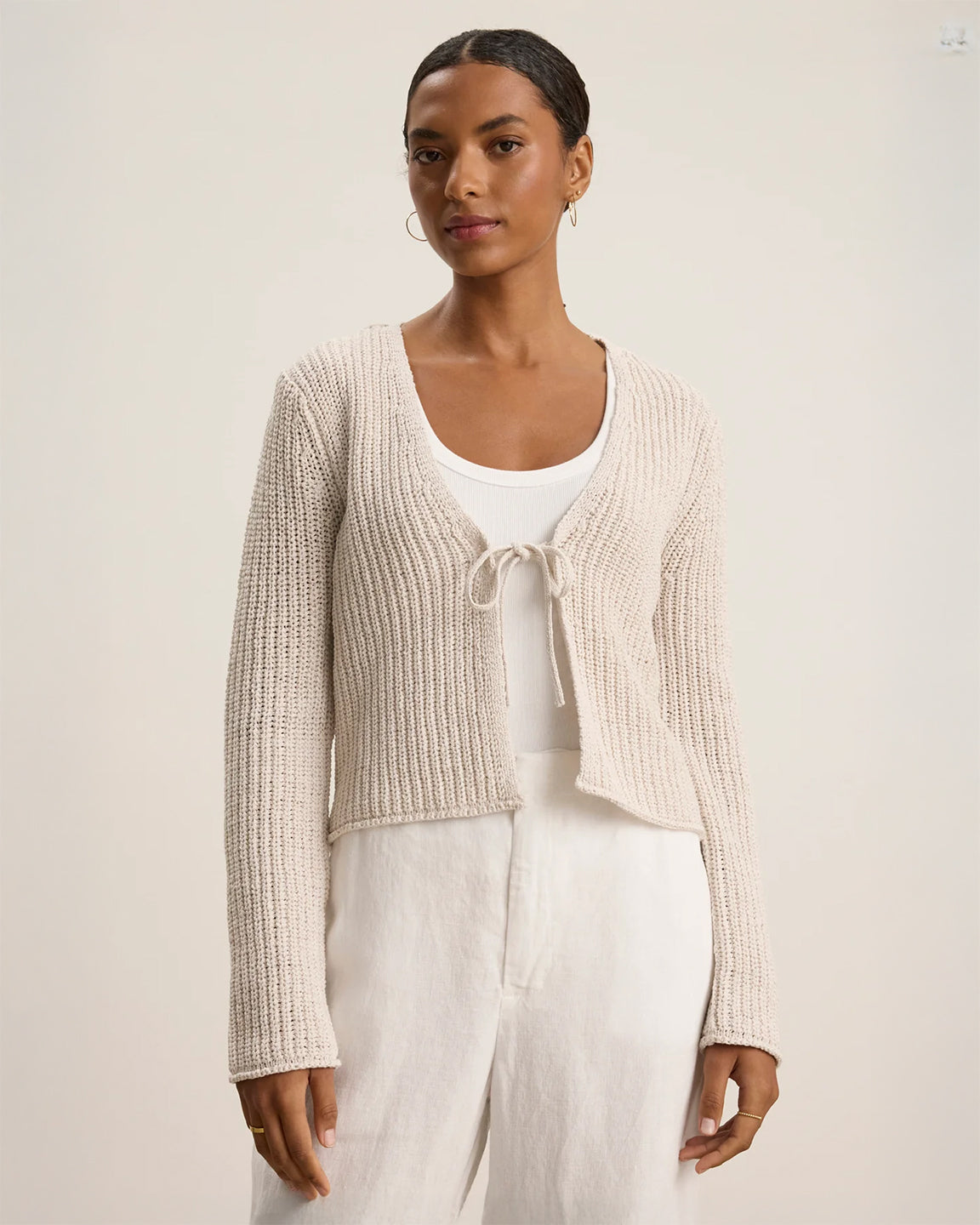 velvet by Graham and Spencer Thalia Tie-Front Cardigan in Chalk
