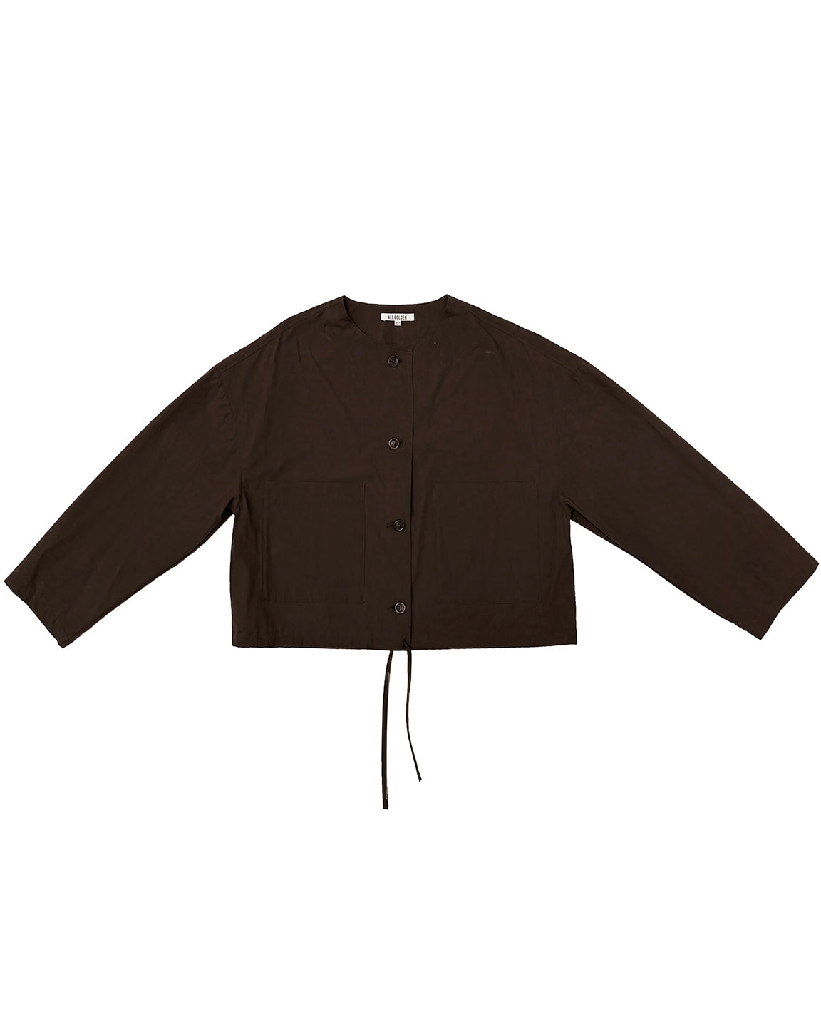 Ali Golden Cropped Drawstring Jacket In Dark Brown