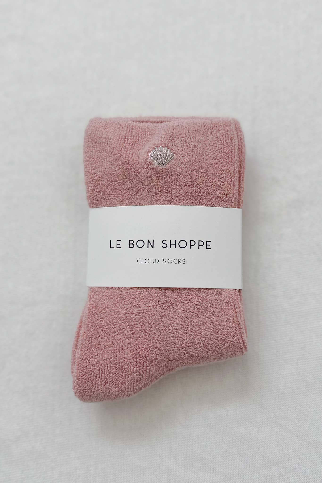 Le Bon Shoppe Embroidered Cloud Socks in Pink Rosé + Silver Seashell