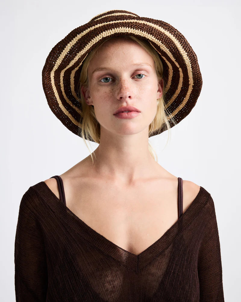 Janessa Leone Felix Hat In Walnut Stripe