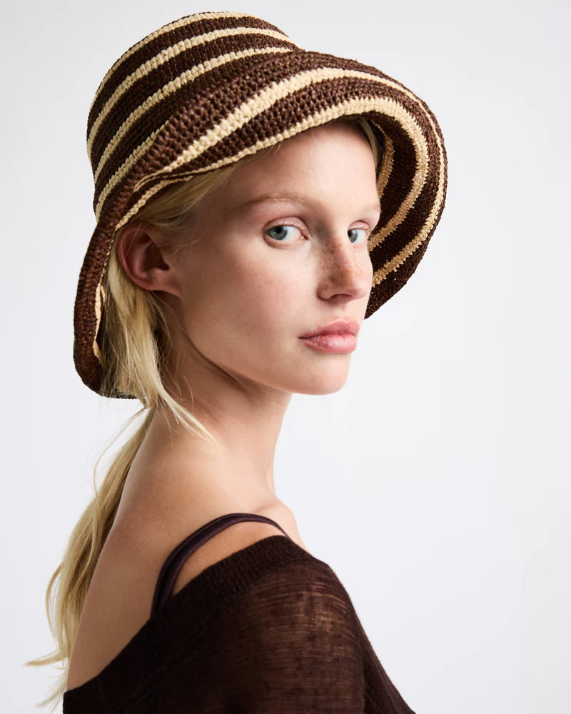 Janessa Leone Felix Hat In Walnut Stripe