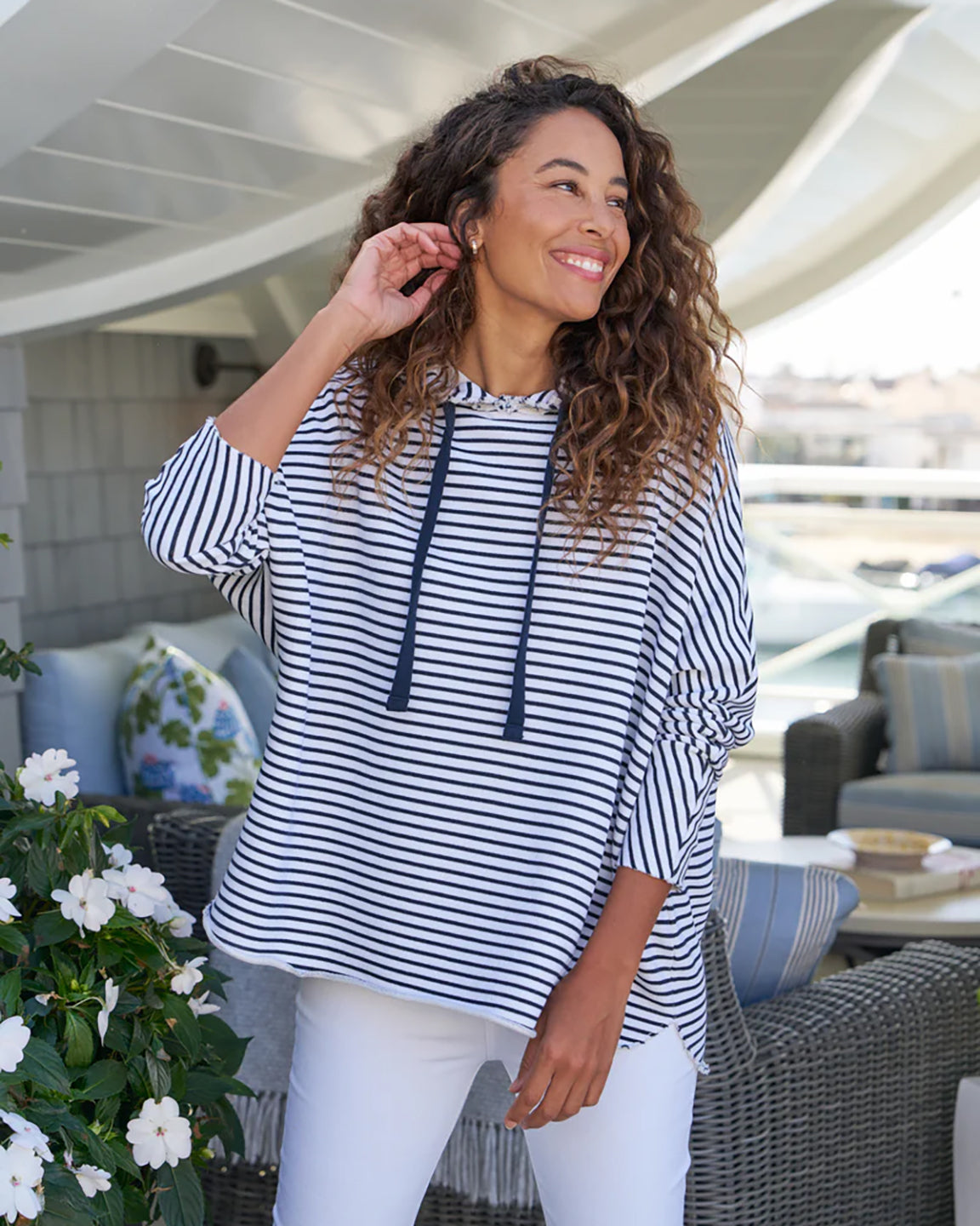 Frank & Eileen Kane Capelet Hoodie in White and British Royal Navy Stripe