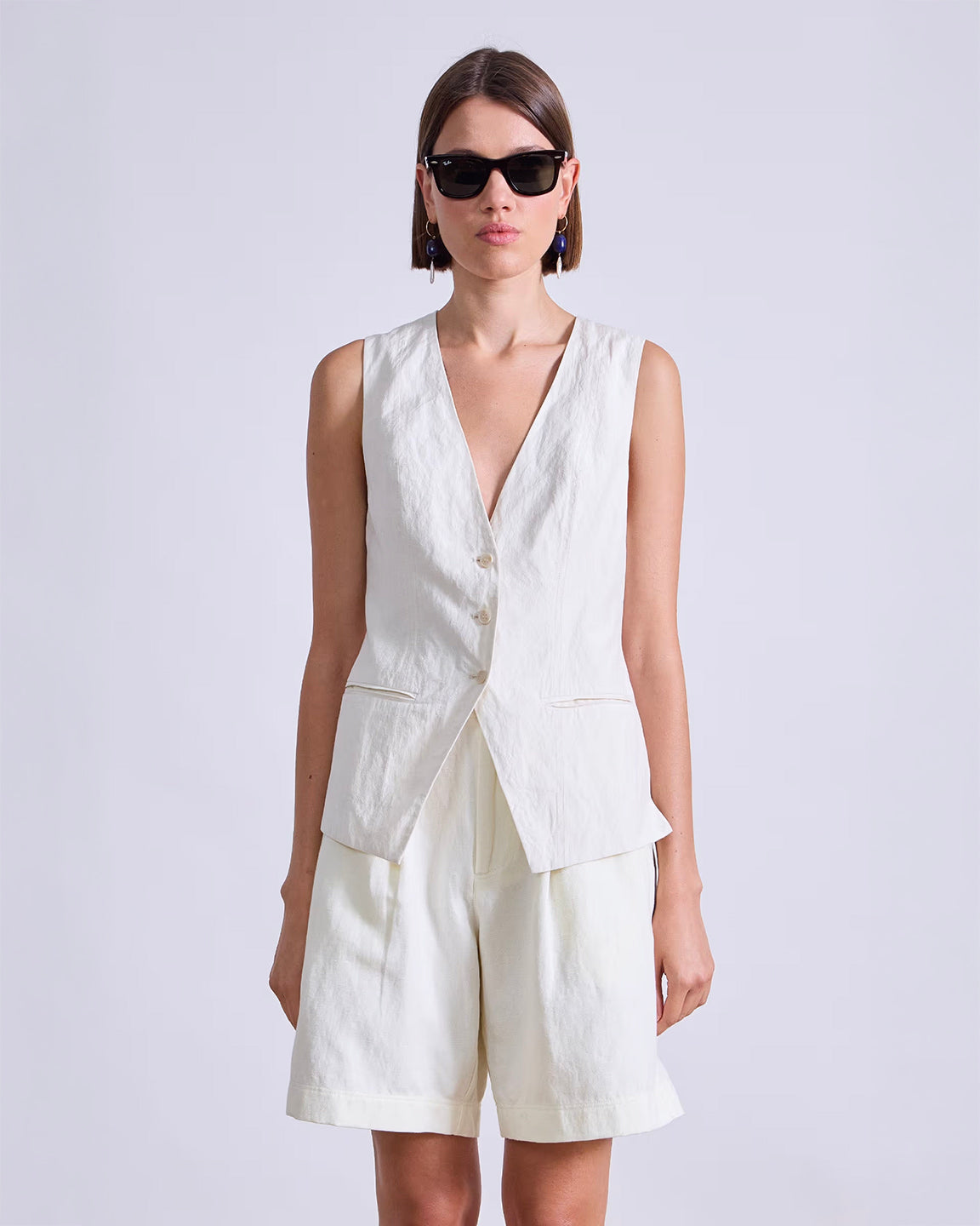 Apiece Apart Helena V-Neck Vest in Cream