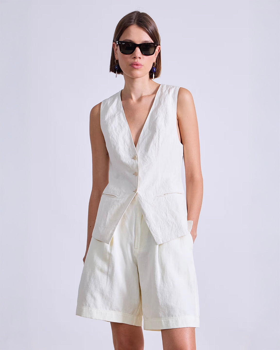 Apiece Apart Helena V-Neck Vest in Cream