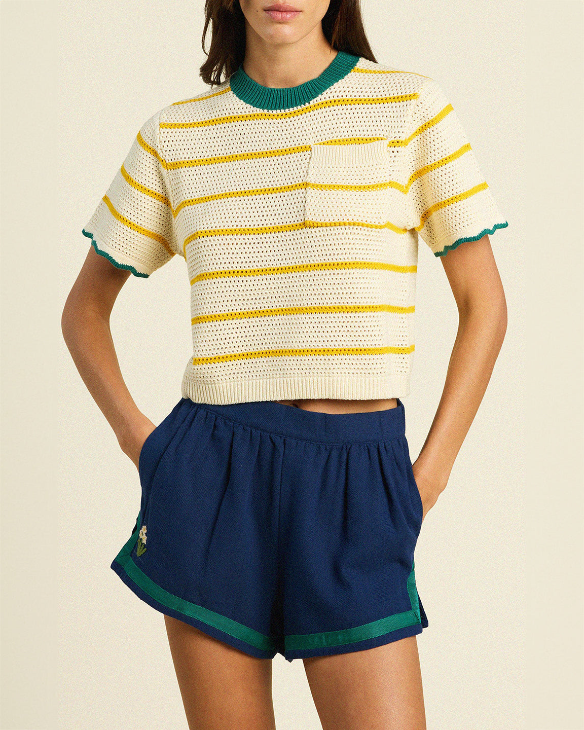 Trovata Birds of Paradis Jules Sweater T-Shirt In Yellow Stripe