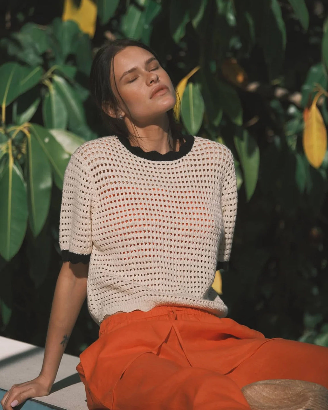 Trovata Jules Sweater T-Shirt in Antique White with Black Trim