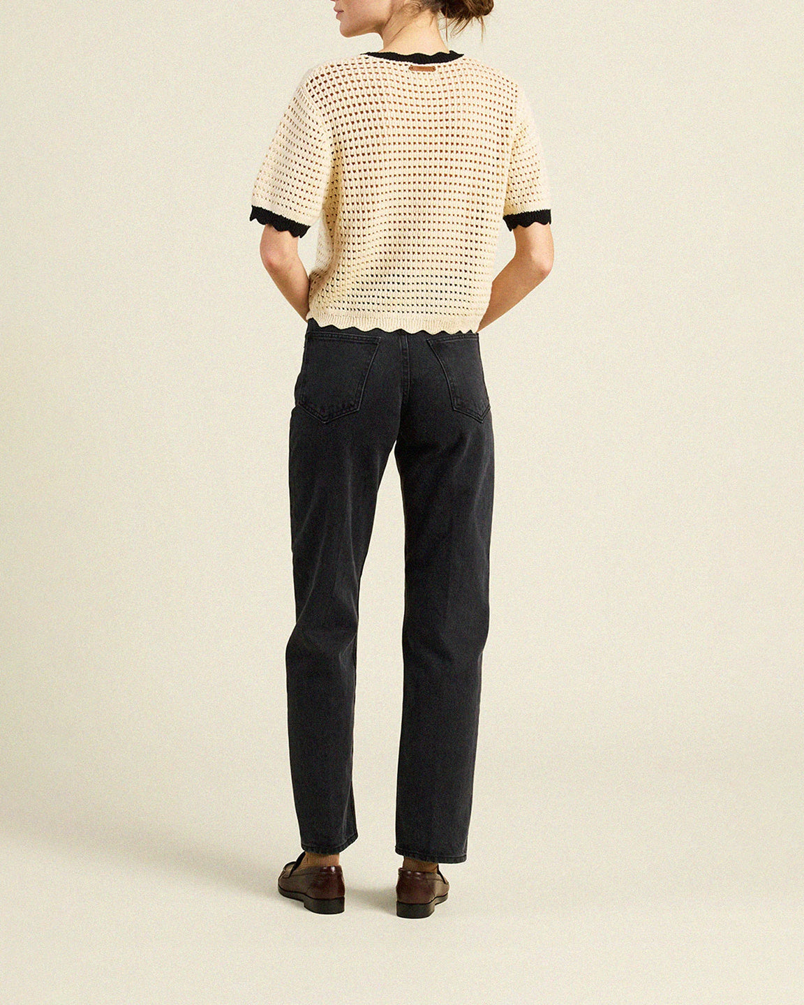 Trovata Jules Sweater T-Shirt in Antique White with Black Trim