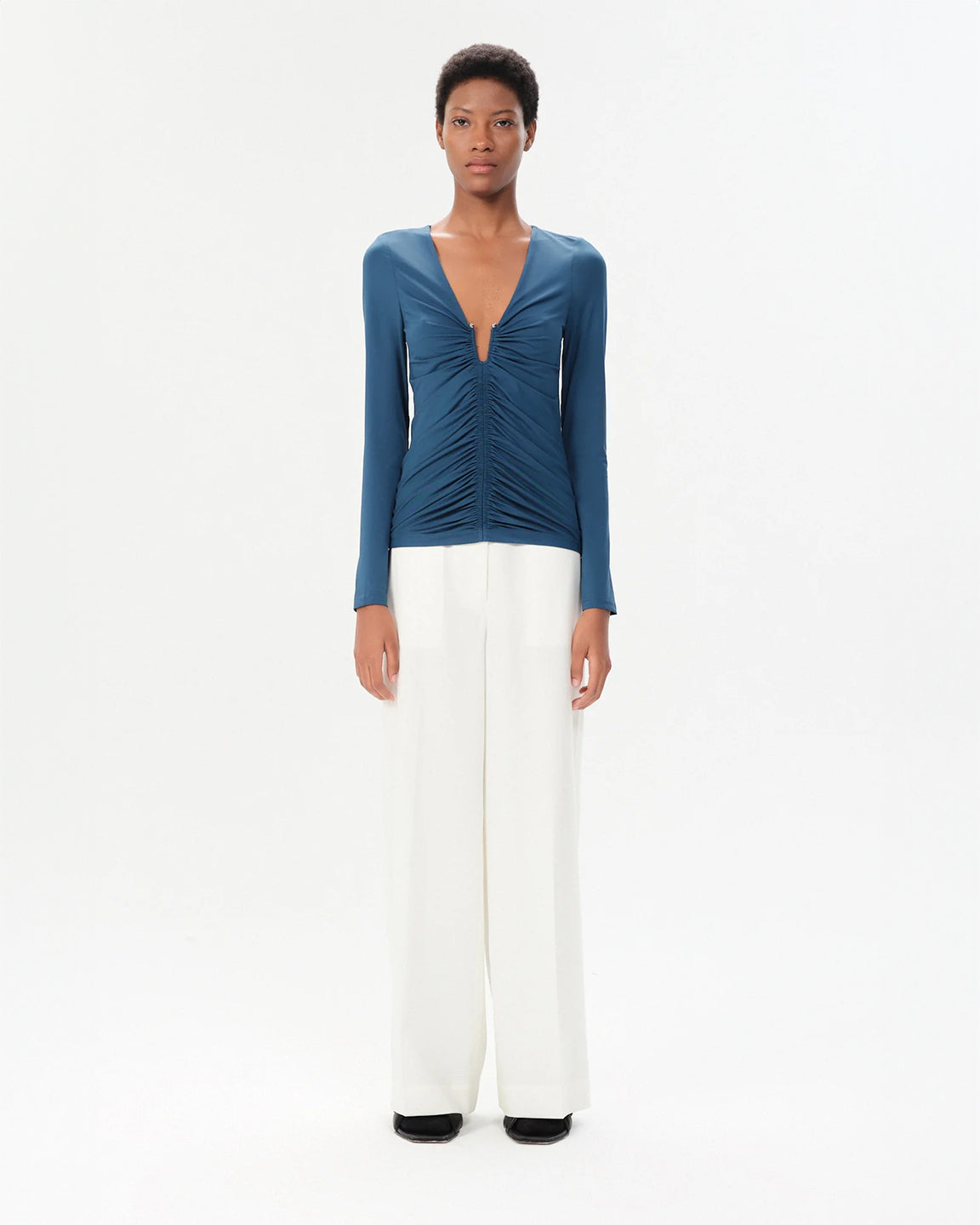 Maria Cher Vera Bailey Long Sleeve Top in Deep Blue