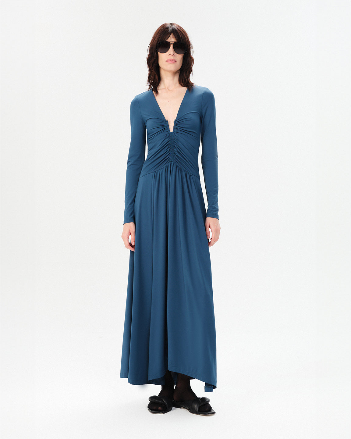 Maria Cher Vera Bailey Midi Dress in Deep Blue