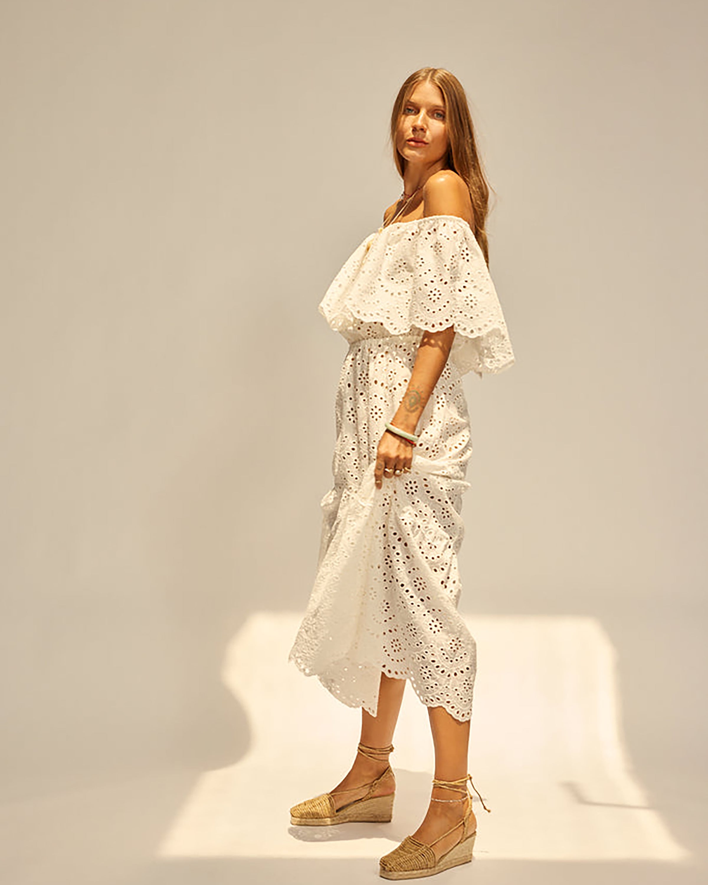 Natalie Martin Naomi Dress in Marrakech Full Embroidery Salt w/ Nude
