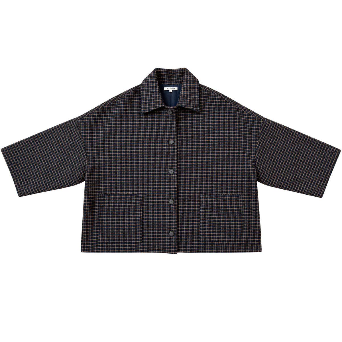 Ali Golden Oversized Lined Shirt Jacket In Marigold/Navy Plaid