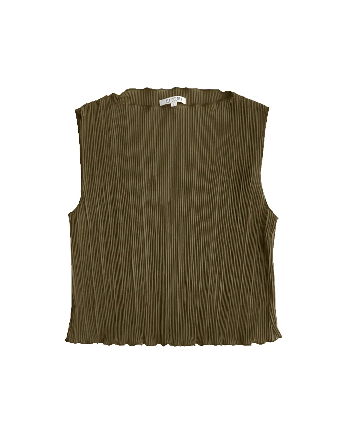 Brown ribbed sleeveless top on a white background
