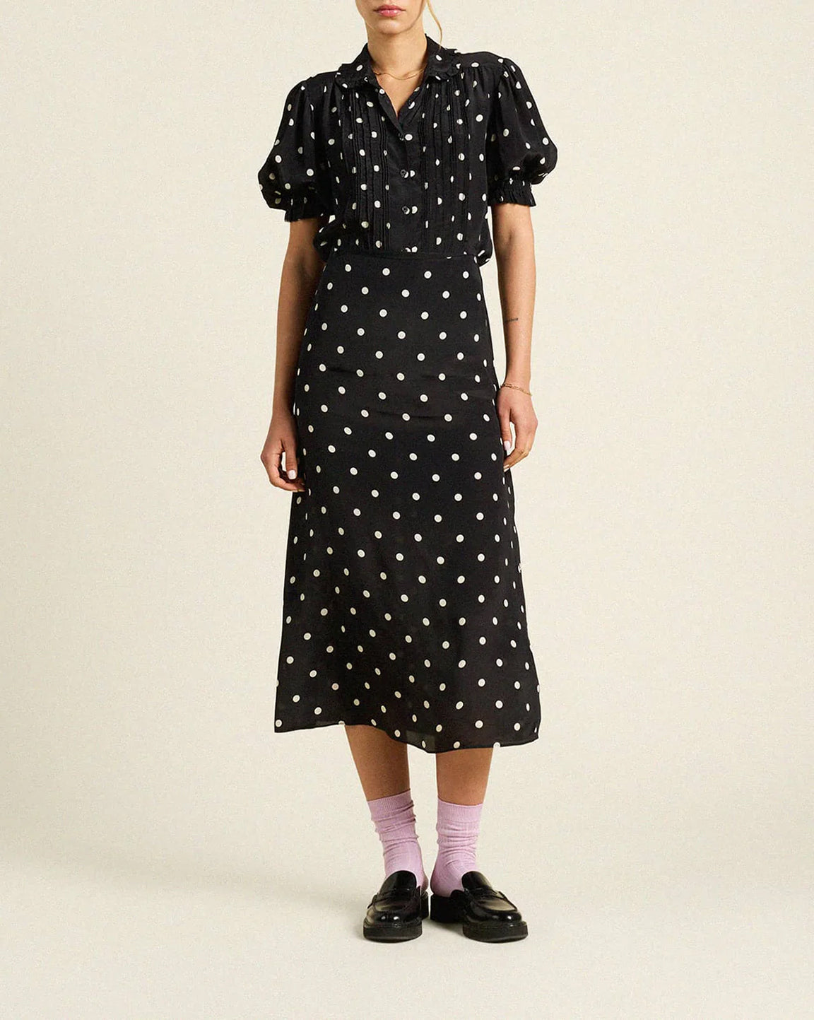 Trovata Yvonne Blouse in Black Polka Dots