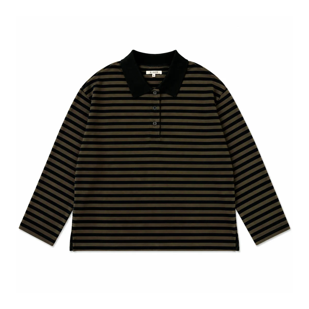 Ali Golden Striped Polo Pullover In Olive/Black Stripe