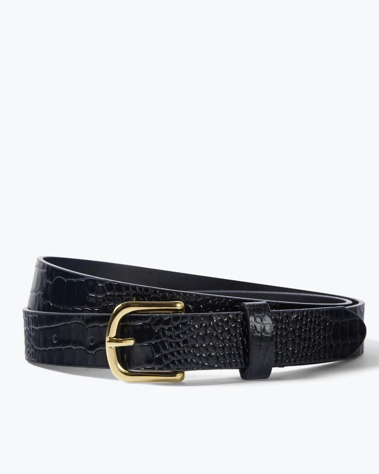 Freda Salvador Rebecca Belt In Black Embossed Croc