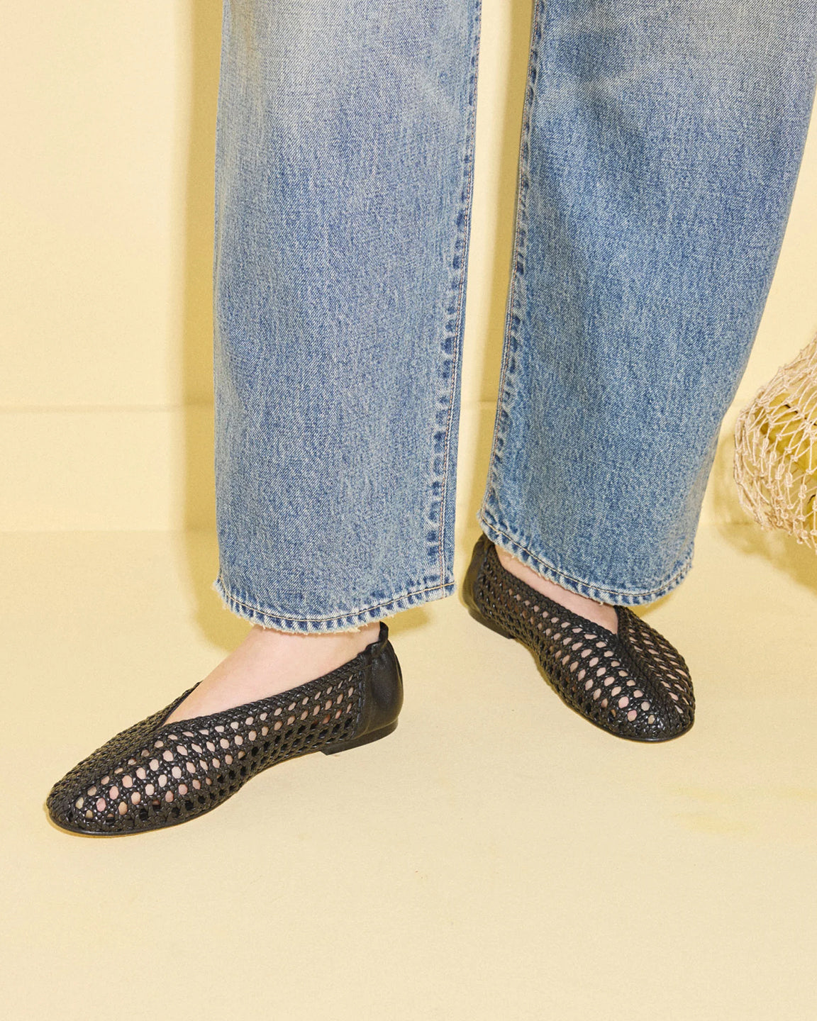 Freda Salvador Riley Flat in Black Woven Calf
