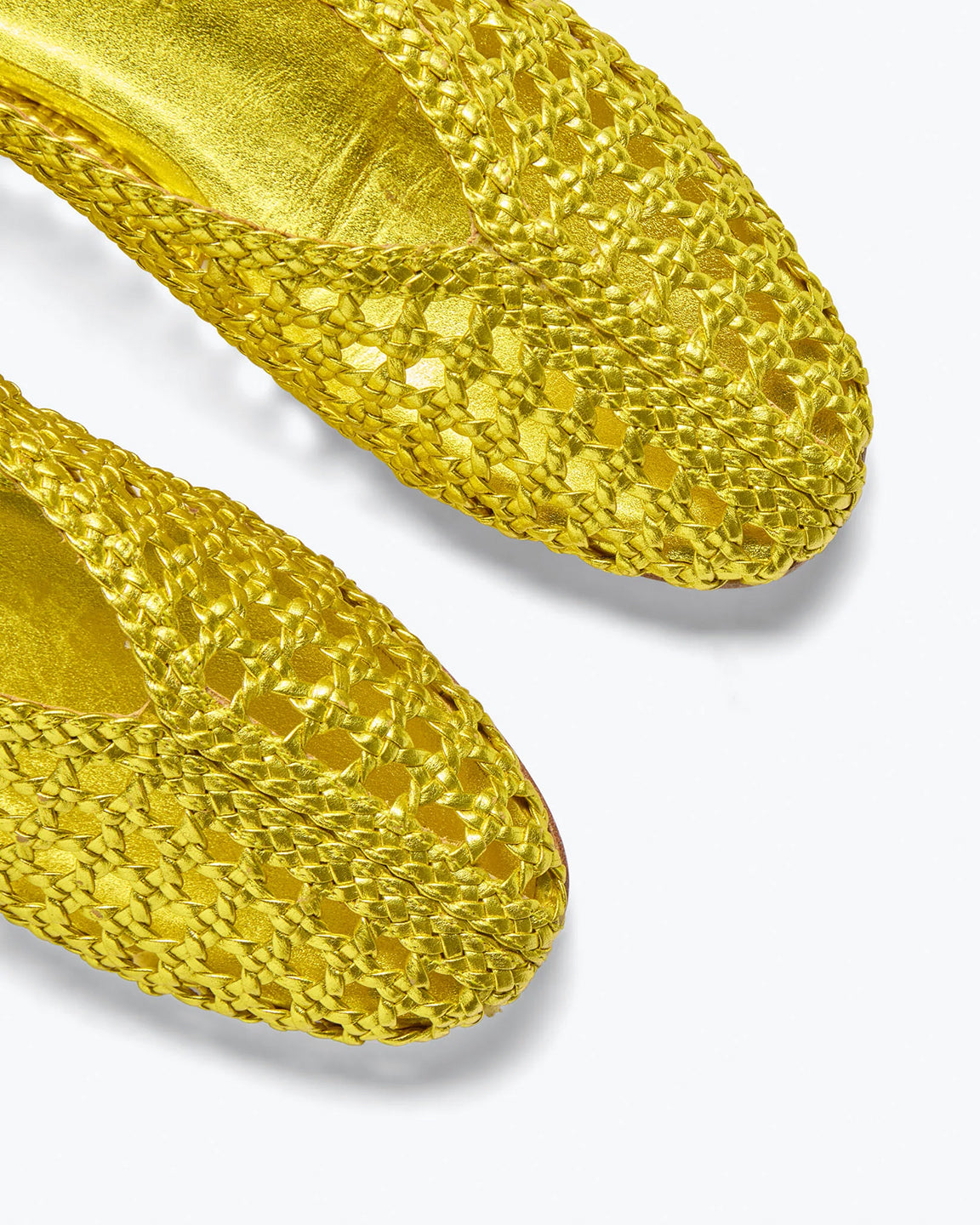 Freda Salvador Riley Flat in Chartreuse Metallic Woven Calf