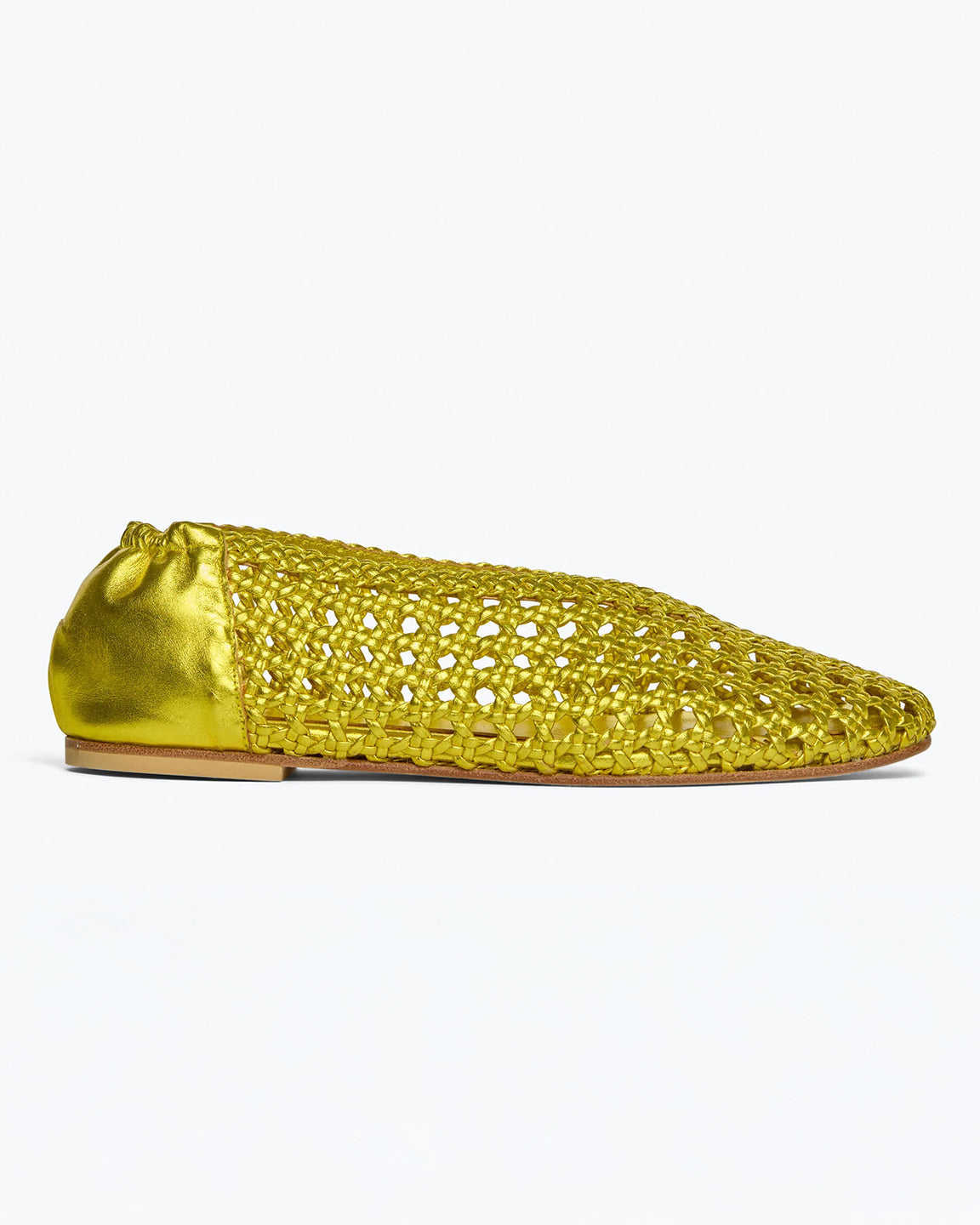 Freda Salvador Riley Flat in Chartreuse Metallic Woven Calf