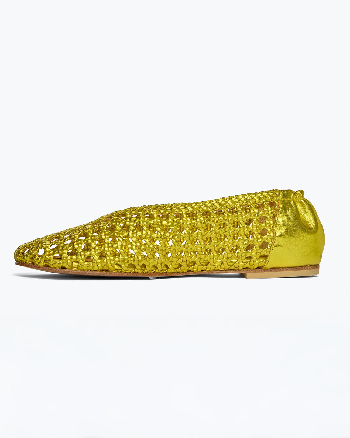 Freda Salvador Riley Flat in Chartreuse Metallic Woven Calf