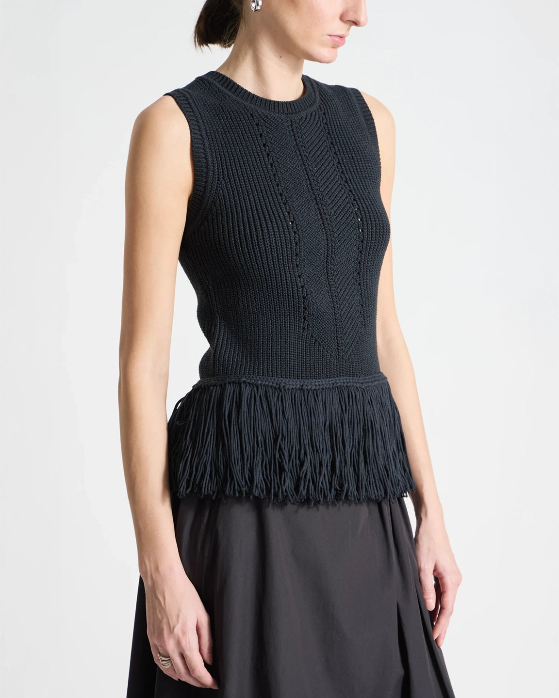Saint Art Collins Fringe Knit Blouse in Black