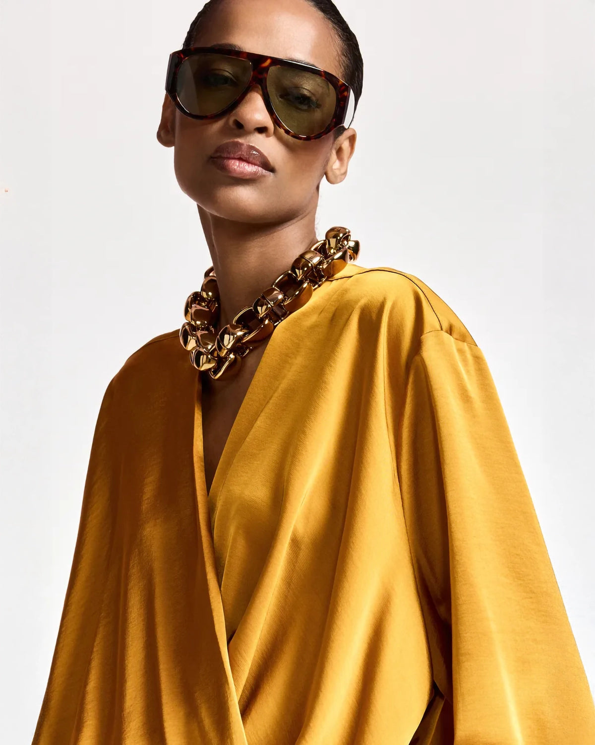 Essentiel Antwerp Kolkwitzia Draping Wrap Top in Caramel Drip