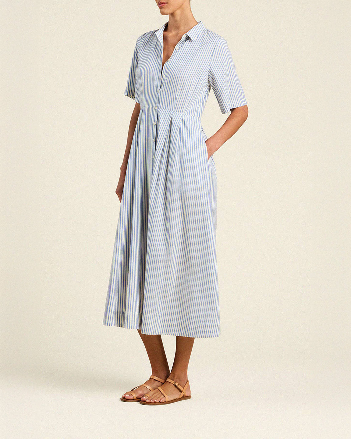blue dress with white birds Trovata of Paradis Aster Seaside Stripe Featuring a flattering wrap A-line V Neck Full/Long silhouette:Bodycon Size:40/(M)