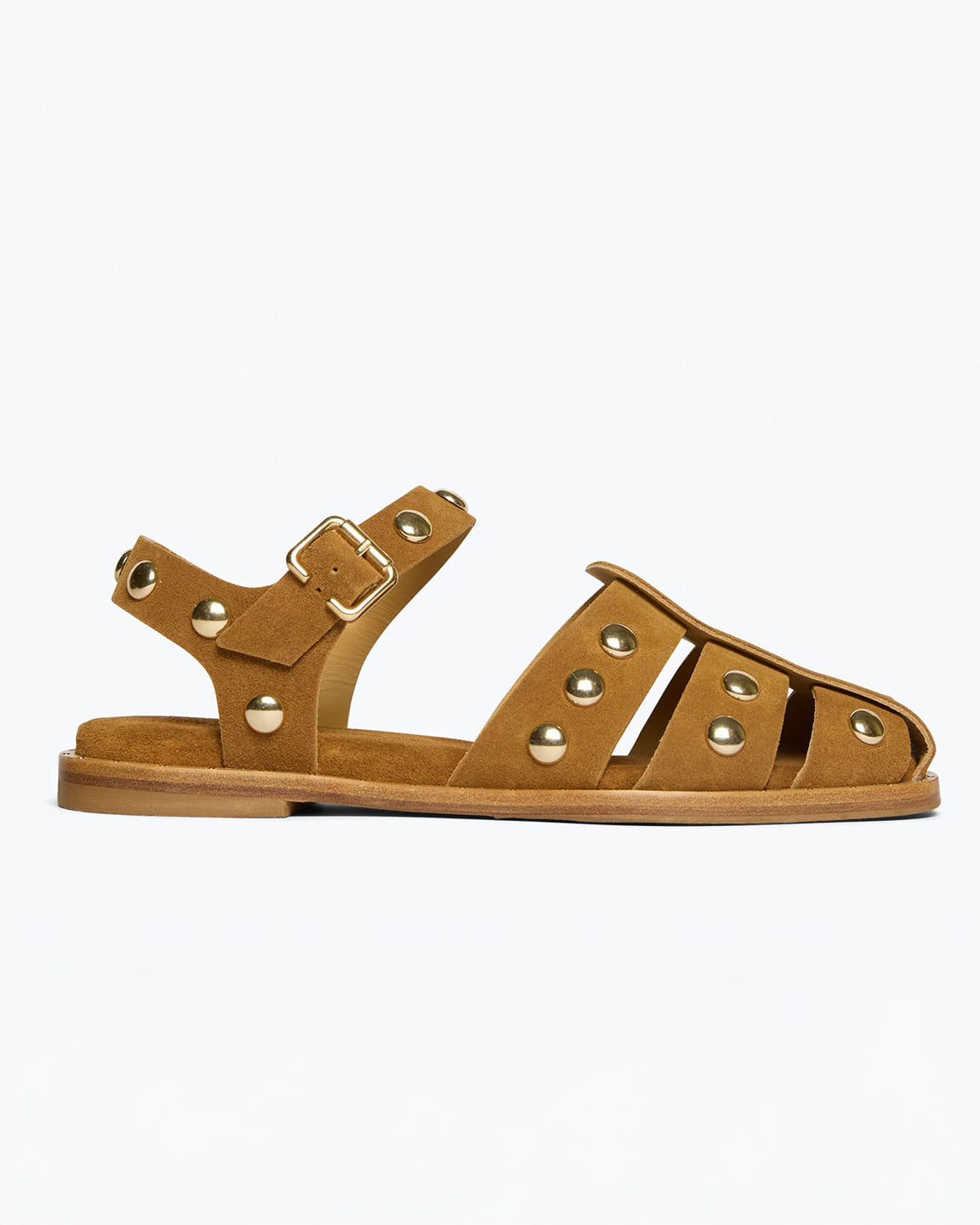 Freda Salvador Sera Sandal in Nut Suede with Gold Studs