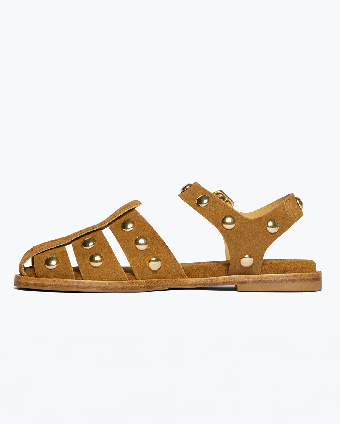 Freda Salvador Sera Sandal in Nut Suede with Gold Studs