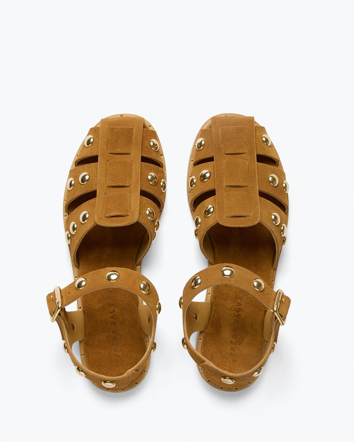 Freda Salvador Sera Sandal in Nut Suede with Gold Studs