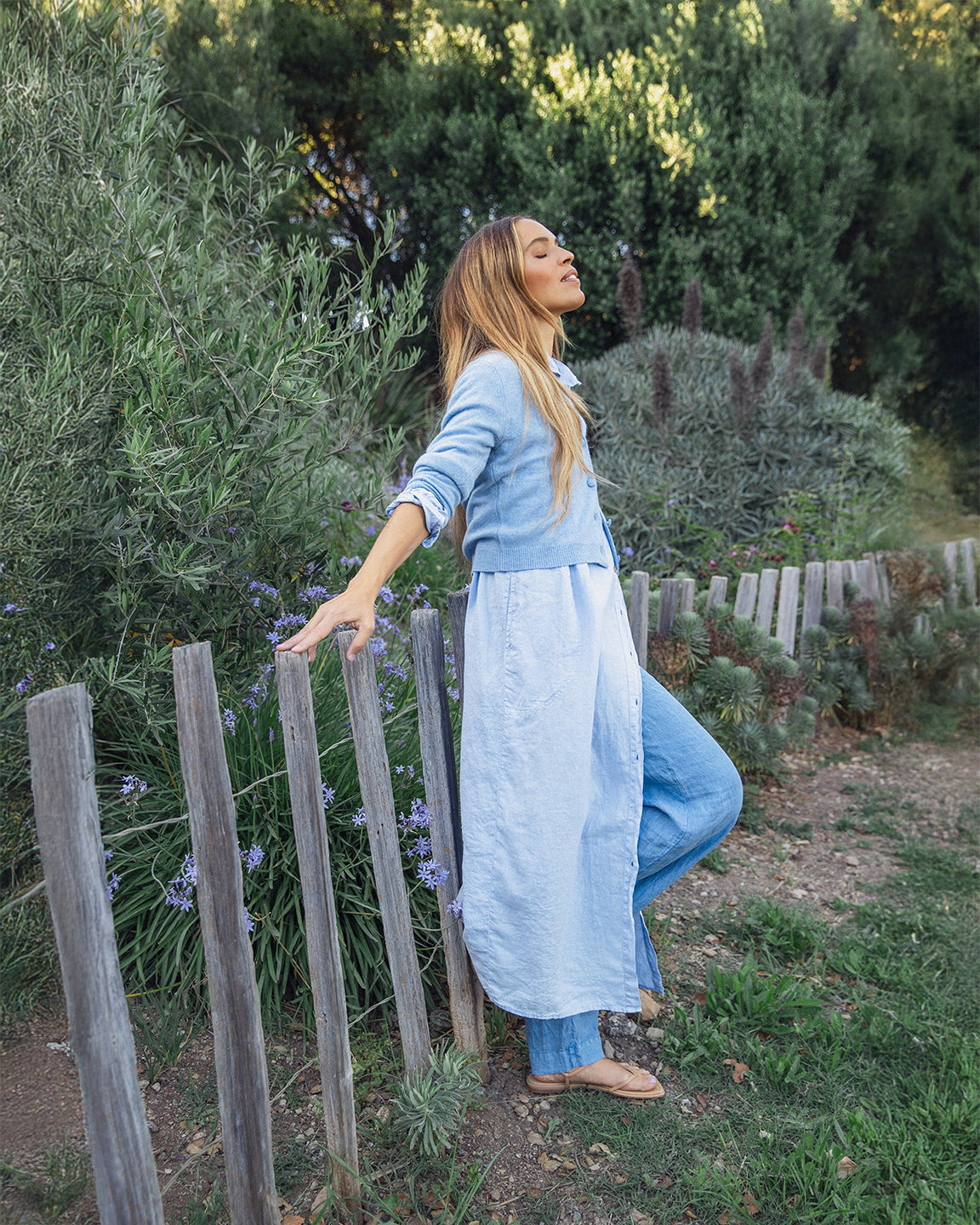 Velvet By Graham & Spencer x Cleo Wade Chrichet L/S Crew Cardigan in Sky