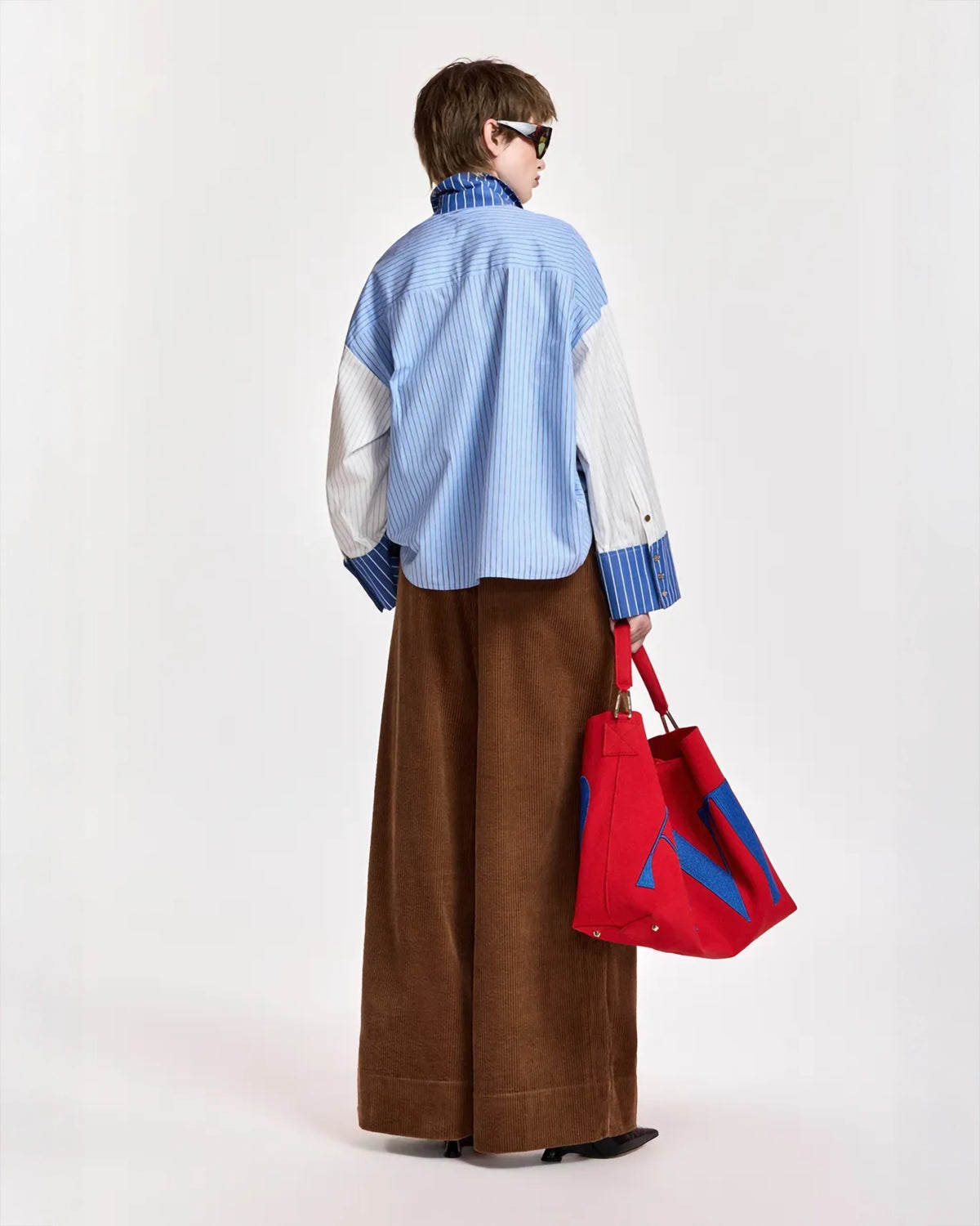 Essentiel Antwerp Kozef Fabric Mix Cropped Shirt in Sky