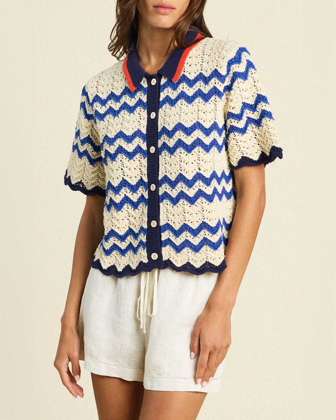 Trovata Birds of Paradis Paloma Cardigan in Blue Stripe