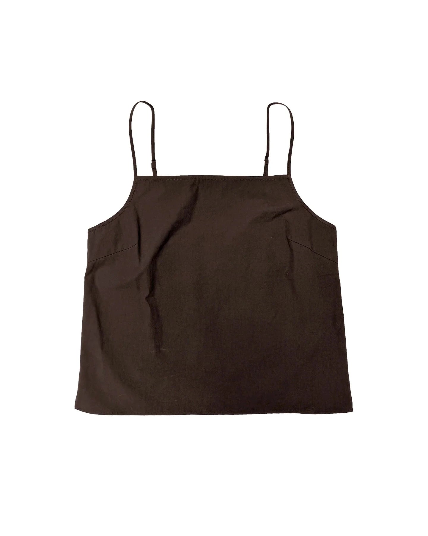 Brown slip top with thin straps on a white background