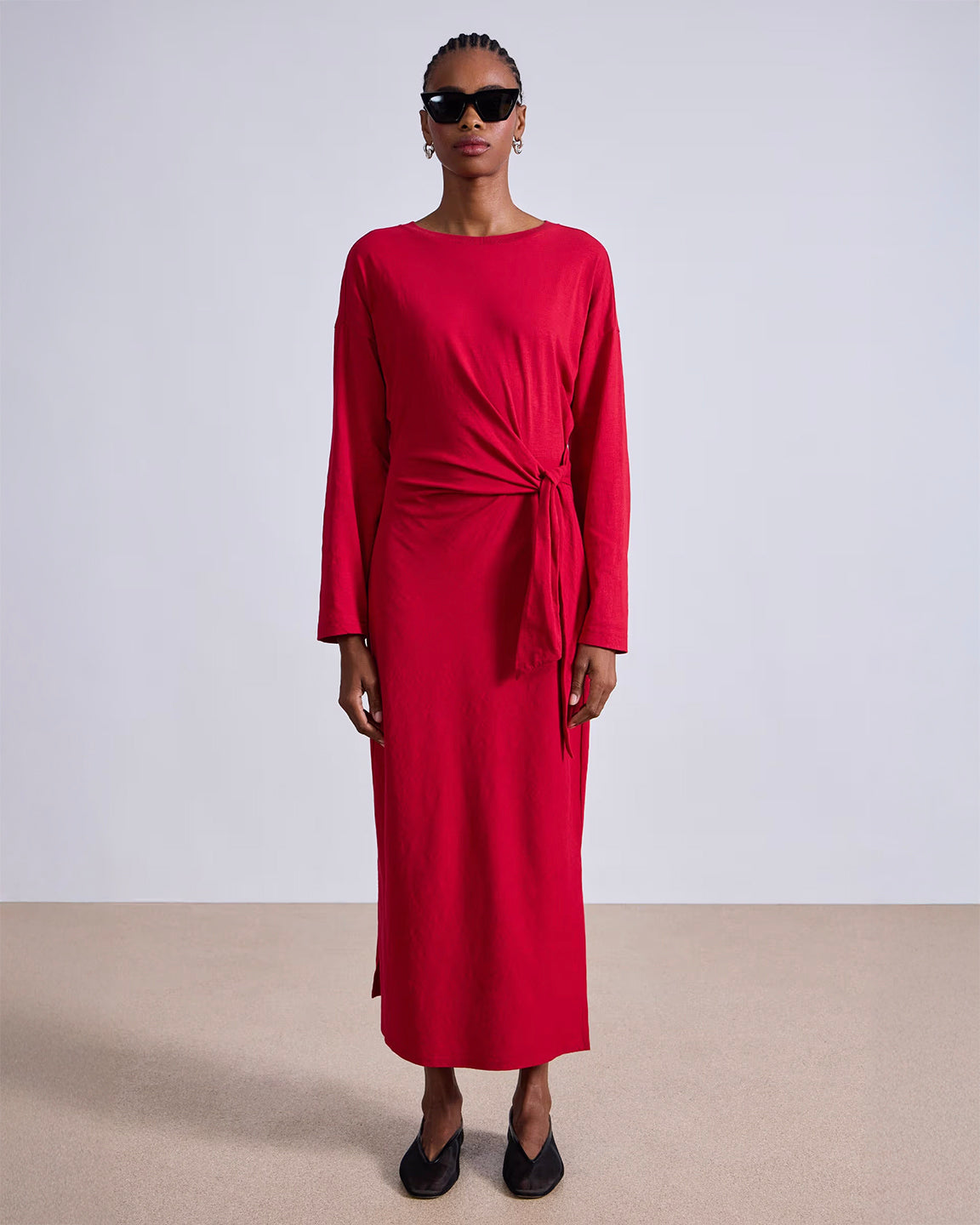 Apiece Apart Long Sleeve Vanina Cinched Waist Dress in Dragon Fruit