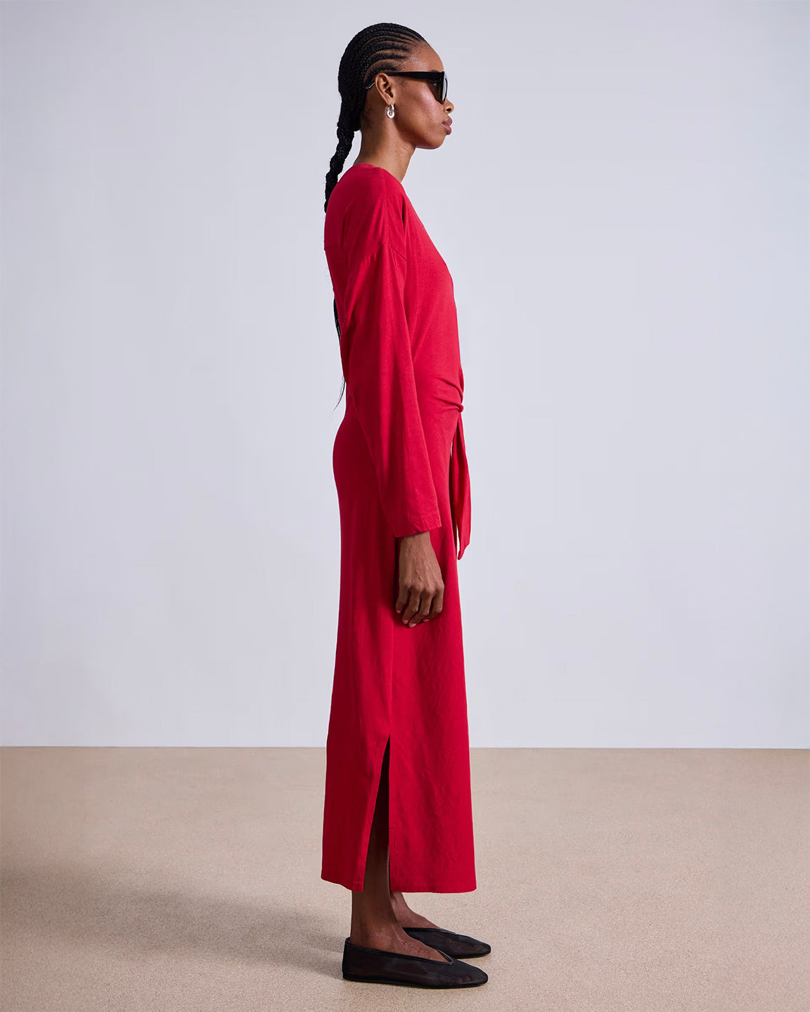 Apiece Apart Long Sleeve Vanina Cinched Waist Dress in Dragon Fruit