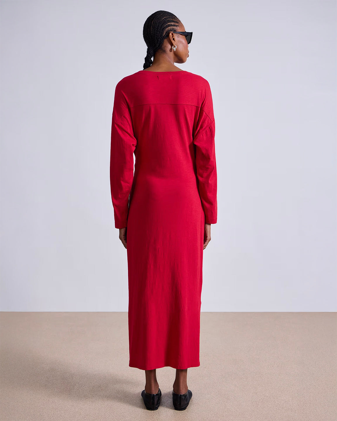 Apiece Apart Long Sleeve Vanina Cinched Waist Dress in Dragon Fruit